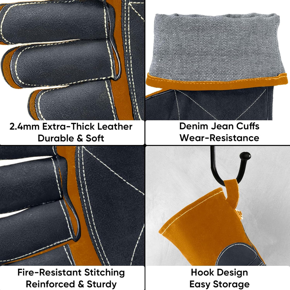 TICONN Welding Gloves, 1000°F Heat-Resistant Fireproof Leather Gloves for Welders, Stick, Forge, Mig, Tig, BBQ, Baking, Oven