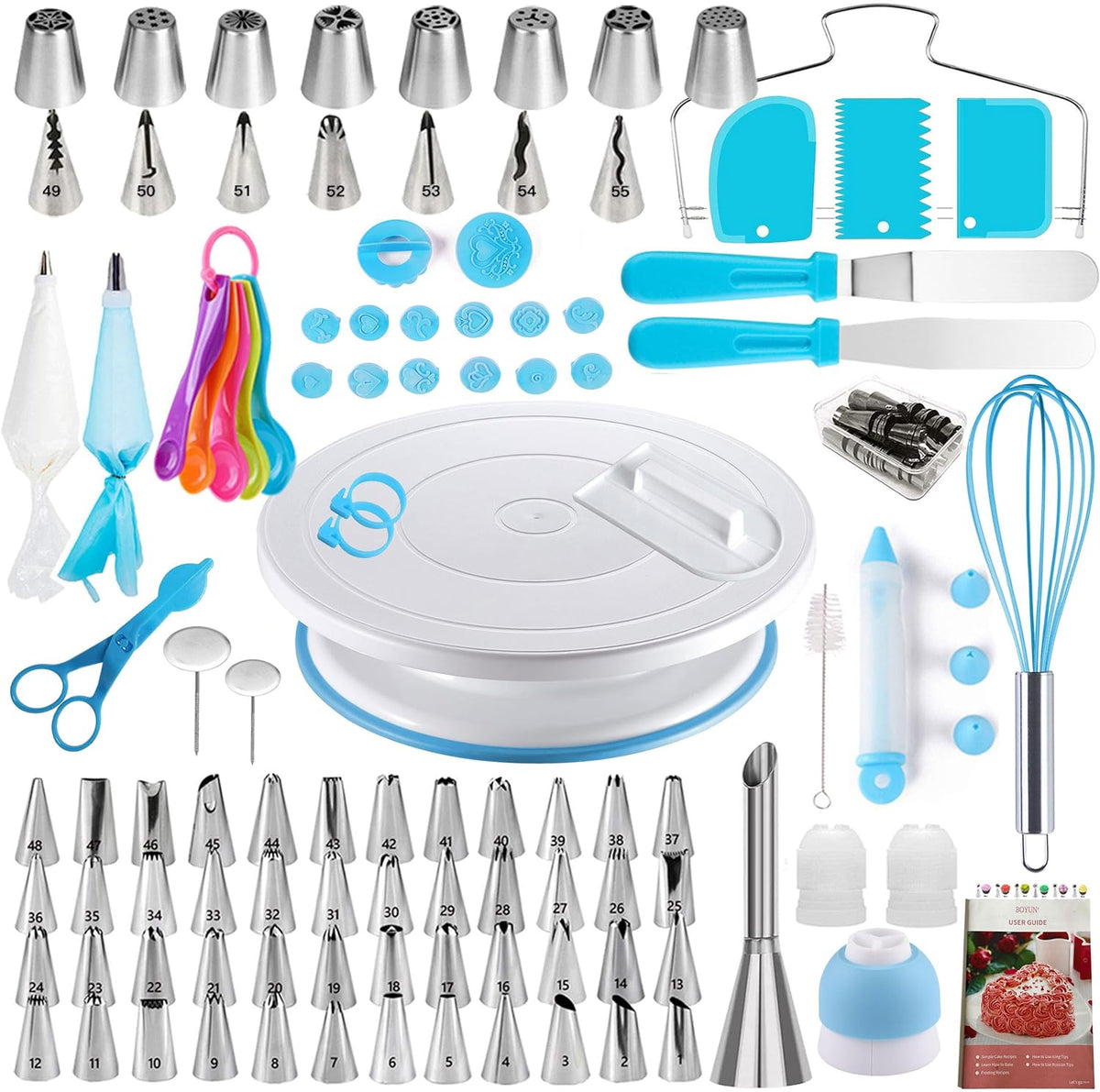 Cake Decorating Kit,137pcs Cake Decorating Supplies with Cake Turntable for Decorating,Pastry Piping Bag,Russian Piping Tips Baking Tools, Cake Baking Supplies for Beginners(Blue)