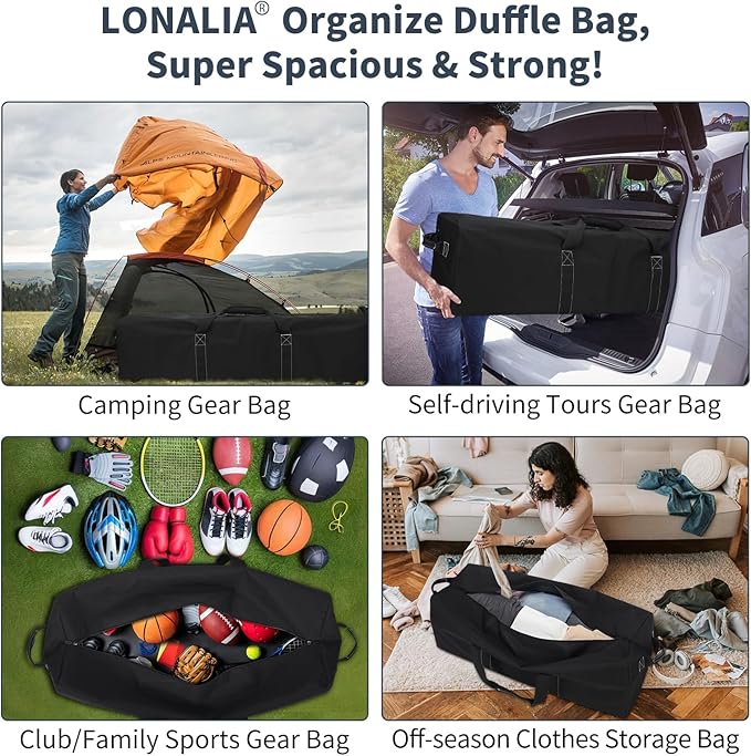 48 Inch Duffle Bag for Travel Camping - 165L Extra Large Heavy Duty Duffel Bag, Sport Equipment Storage Bag with 2 Sides Handles-Black