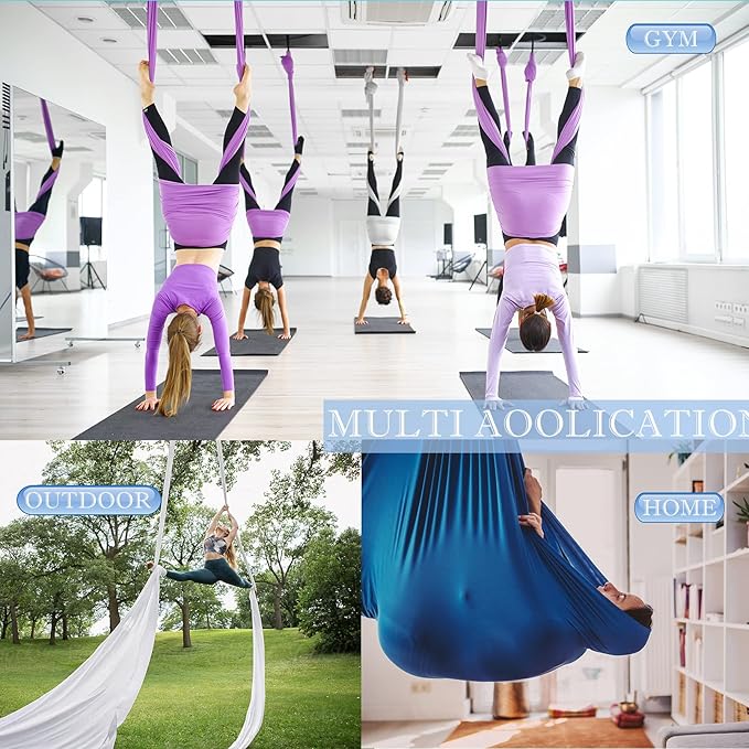 5.5 Yards Aerial Silks Yoga Swing Set - Aerial Yoga Hammock Kit Anti-Gravity Flying for Fitness, Low/Non Stretch Nylon Tricot Fabric Hardware Included for Dance