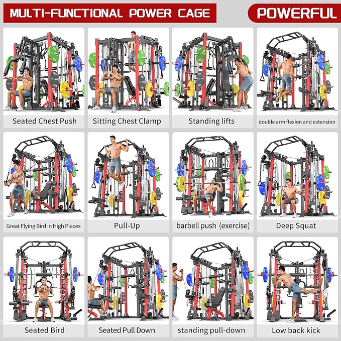 Power Cage,1600lbs Multi-Function Power Rack with Adjustable Cable Crossover System and More Training Attachment, Weight Cage for Home Gym