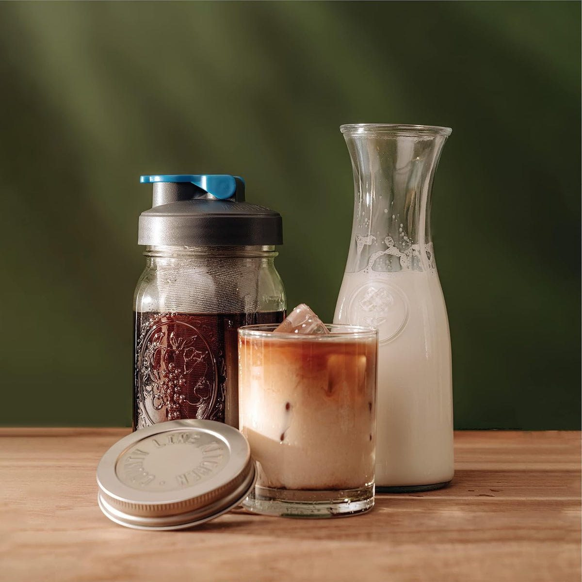 County Line Kitchen Glass Cold Brew Coffee Maker with Lid - Wide Mouth, 2 Quart (64 oz) - Heavy Duty, Leak Proof - Sun & Iced Tea Pitcher, Cold Brew Coffee, Breast Milk Storage, Water - Gray