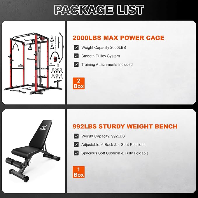 S21 Power Cage, Multi-Function Power Rack with Adjustable Cable Crossover System, 2000LBS Squat Rack for Home Gym with More Training Attachments
