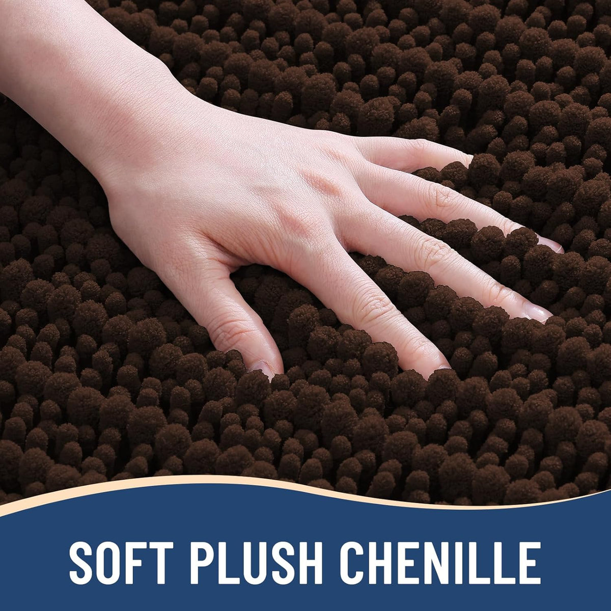 Arotive Luxury Chenille Bathroom Rug Mat, Extra Soft Thick Absorbent Shaggy Bath Rugs, Non-Slip Machine Wash Dry, Plush Bath Mats for Bathroom, Shower and Tub, 50x30, Brown