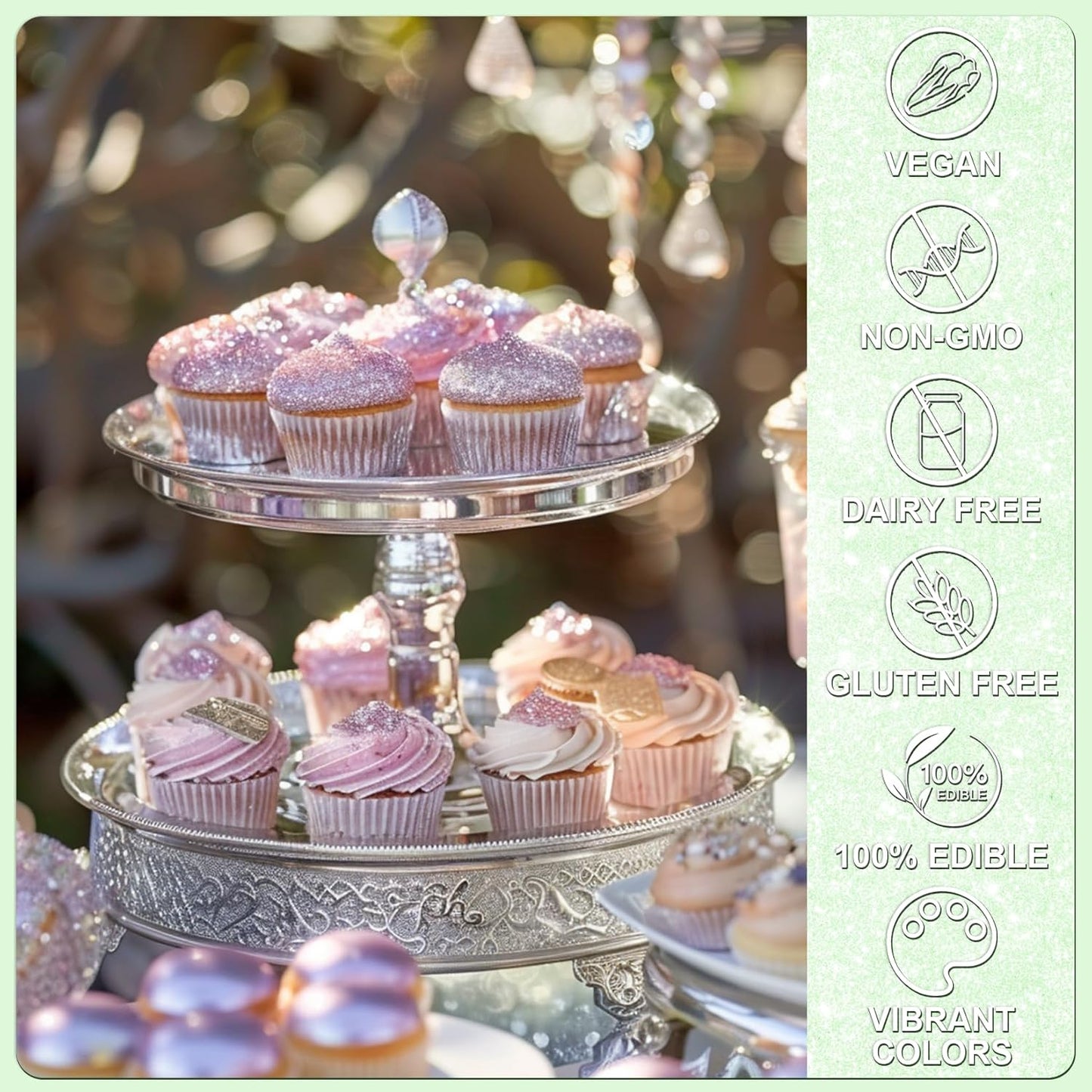 Iridescent Green Edible Glitter - 5g Food Grade Cake Decorating Shimmering Glitter, Edible Sprinkle Luster Dust for Drinks, Chocolates, Fondant, Strawberries, Cupcakes, Candy, Cookie - Vegan