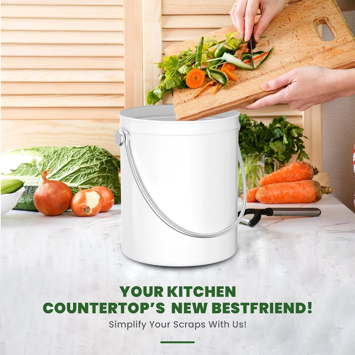 Utopia Kitchen Compost Bin for Kitchen Countertop, 1.3 Gallon Compost Bucket for Kitchen with Lid, Includes 1 Spare Charcoal Filter (White)