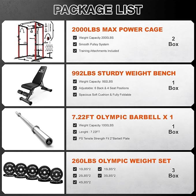 S21 Power Cage, Multi-Function Power Rack with Adjustable Cable Crossover System, 2000LBS Squat Rack for Home Gym with More Training Attachments