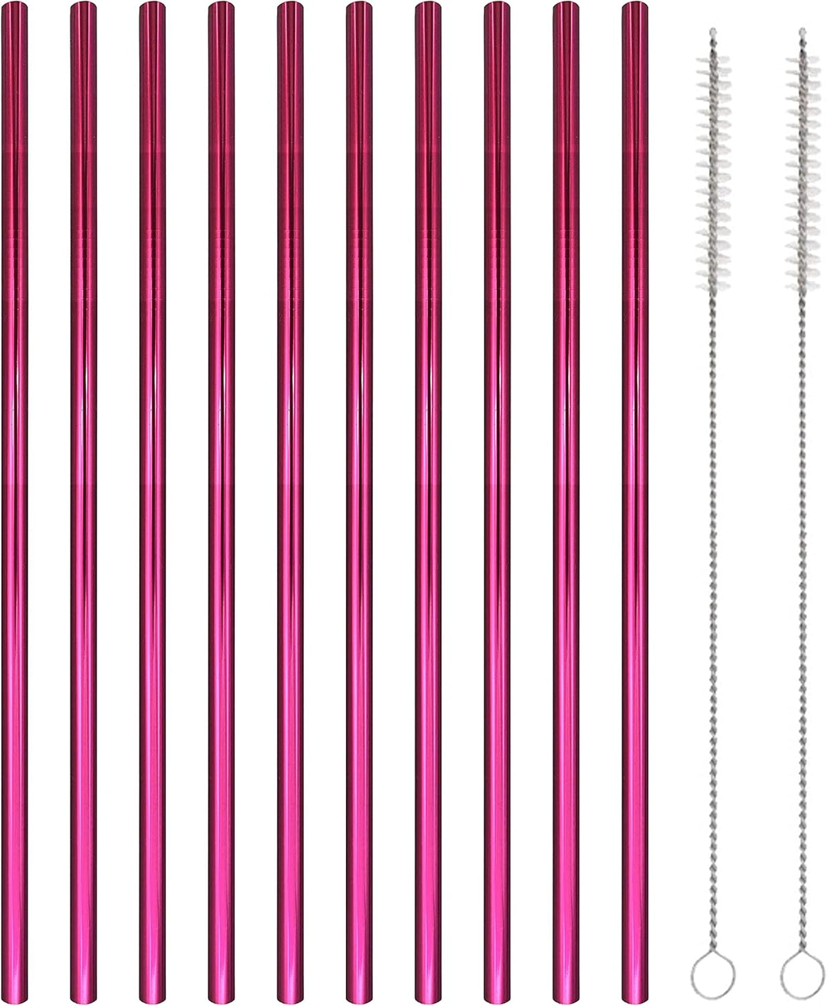 10 Pcs Stainless Steel Straws, Reusable Drinking Straws, Straight Metal Straw Sets with 2 Pcs Cleaning Brushes (8.5 Inch, Rose Red)