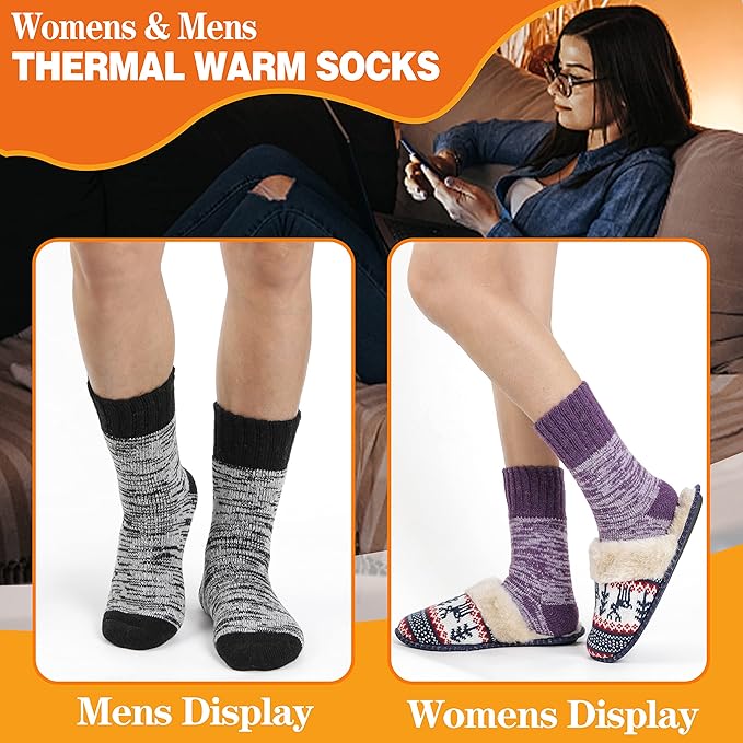 3 Pairs Warm Thermal Socks for Women & Men Winter Ski Thick Boot Insulated Socks for Cold Weather