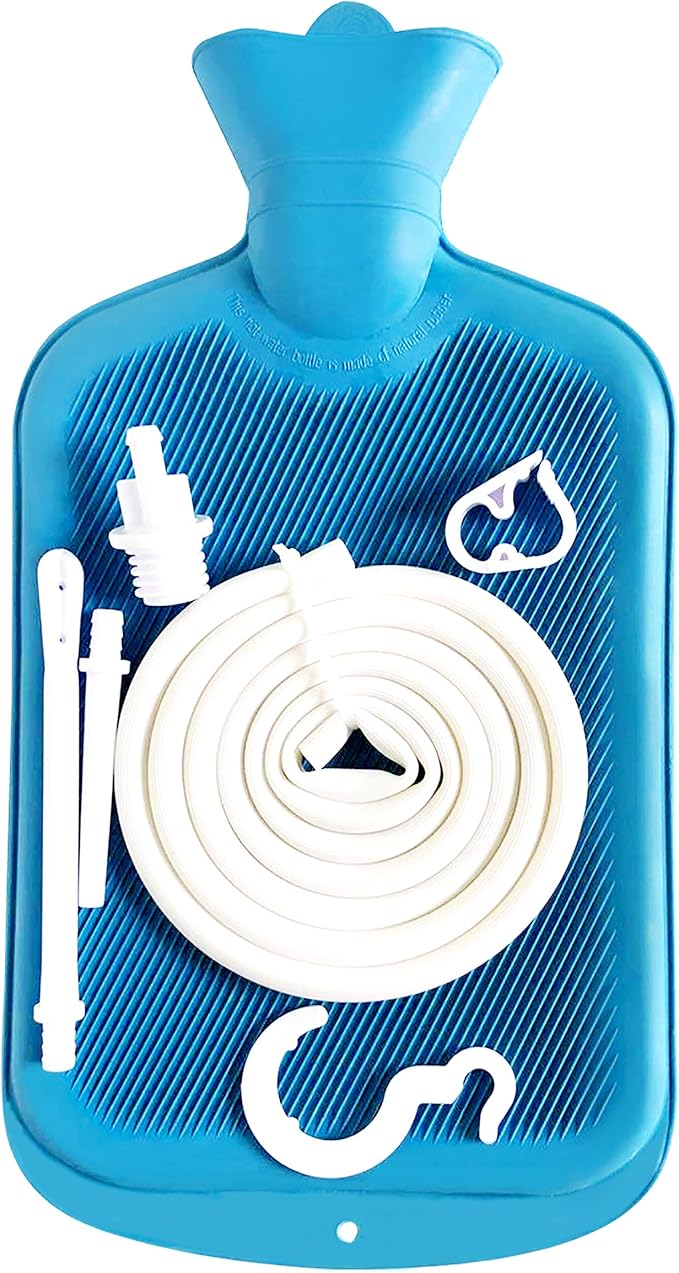 Abyclean Rubber Enema Bag Kit Anal Douche Vaginal Douche Enema Cleaner for Women’s or Man’s Health (Blue-2L)