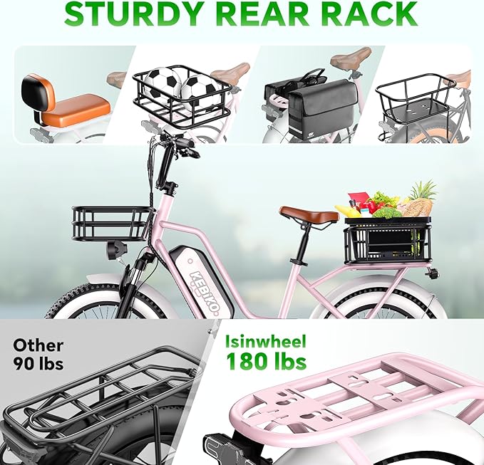 2 Seater Electric Bike, 48V 20AH(𝟗𝟔𝟎𝐖𝐇) Large Removable Battery, 𝟏𝟑𝟎𝟎𝐖 Peak Motor, 20"x 4.0" Fat Tire Ebike for Adults, 80+Miles Max,30+MPH, City Couple E Bike for All Terrain