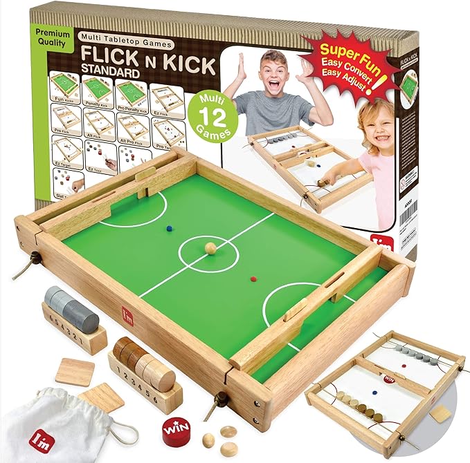 Big Flick n Kick: Wooden Multi Tabletop Indoor Portable Board Games for Kids and Family
