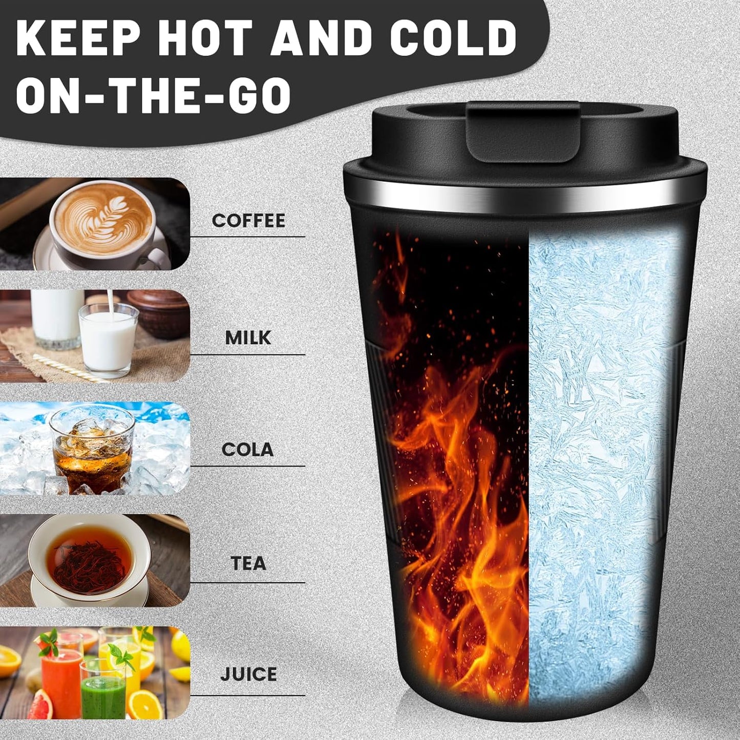 Insulated Coffee Tumblers with Flip Lid 12oz / 17oz, Stainless Steel Travel Coffee Mug Leak Proof, Vacuum Insulated Coffee Mug Reusable Cup, Keeps Cold and Hot for Coffee Tea