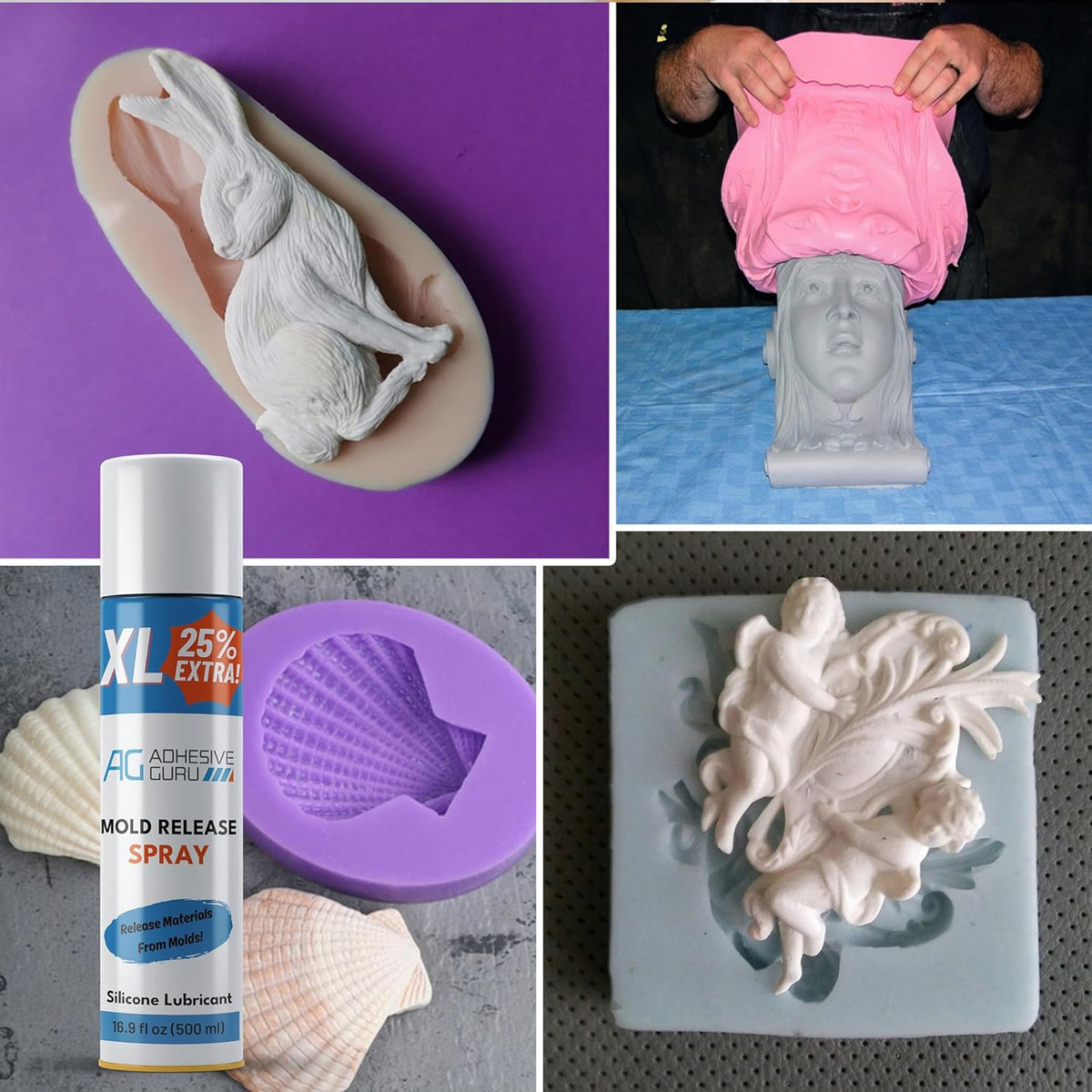 Silicone Mold Release Spray (4x16.9 fl oz / 500ml) Release Agent for Epoxy Resin, Candle & All Molds | Smooth, Non-Stick Lubricant for Easy Removal | 4 Pack, Molds are not Included