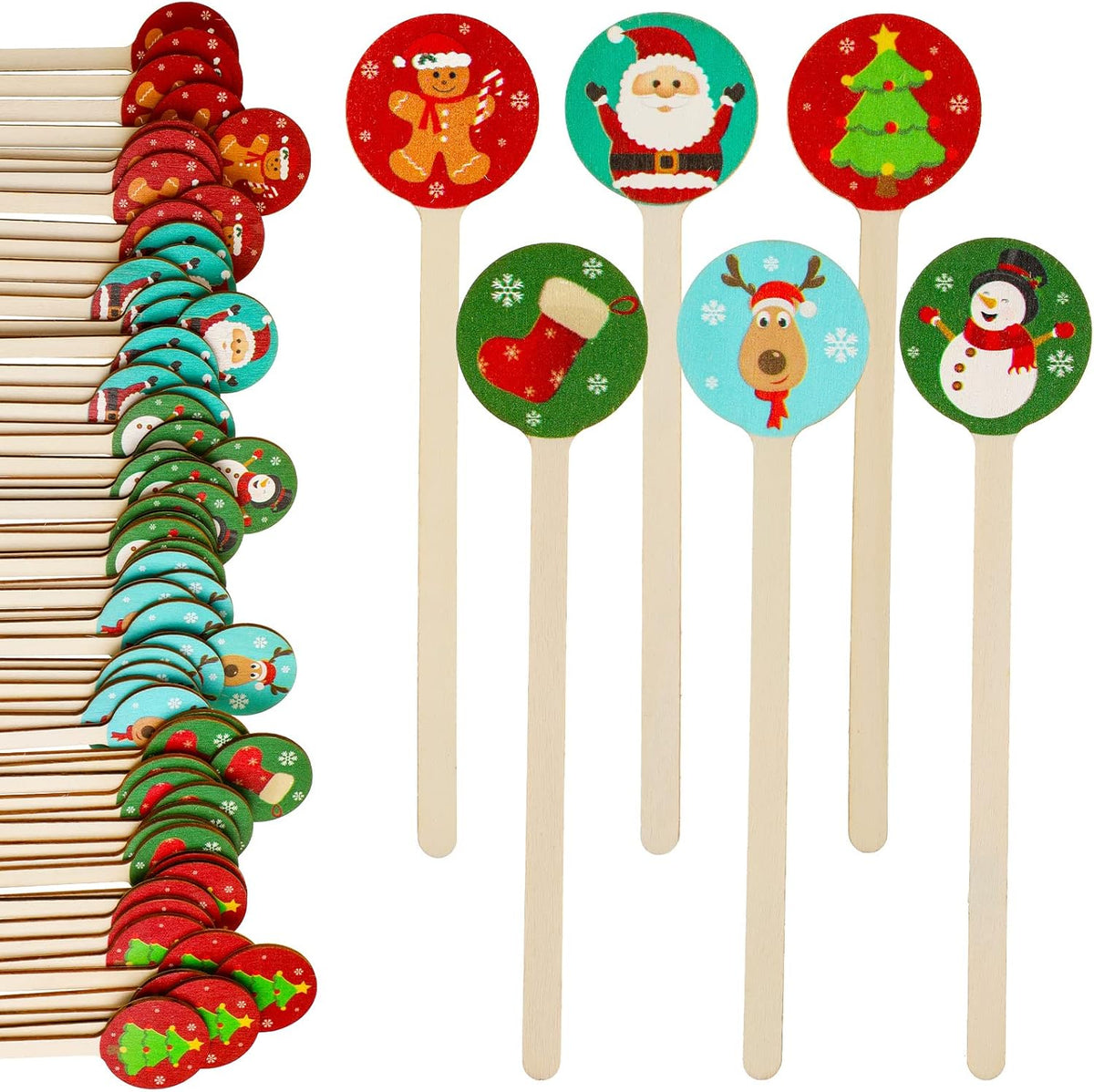 Jinei 120 Pcs Christmas Wooden Coffee Stirrers Wood Cocktail Coffee Stir Sticks Disposable Drink Stirrers for Stirring Hot Chocolate Milkshake Restaurant Home Office (Assorted Style)