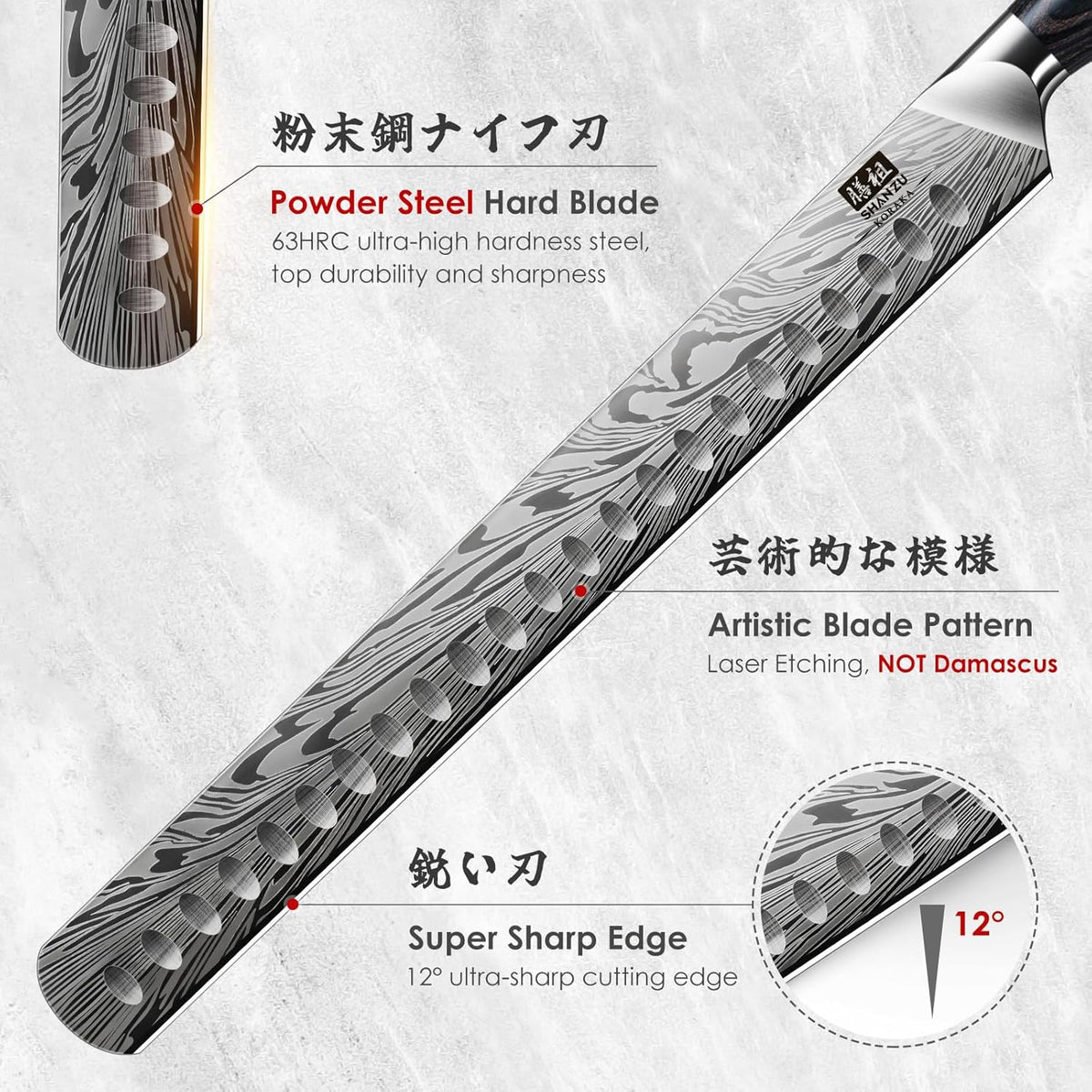 SHAN ZU Brisket Knife in Powder Steel, 12 Inch Carving Knife for Meat Cutting, Turkey and BBQ, Slicing Knives with Ergonomic Pakkawood Handle, Ultra Sharp Meat Knives