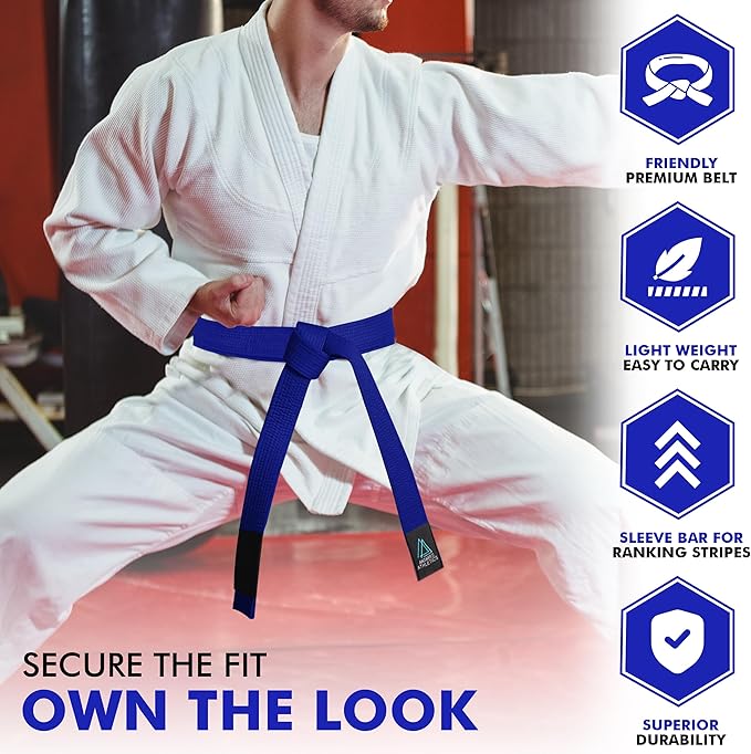 BJJ Belt for Men & Women Brazilian Jiu Jitsu Belt with Ranking Stripes Sleeve Bar Kids Jiu Jitsu Gi Belt