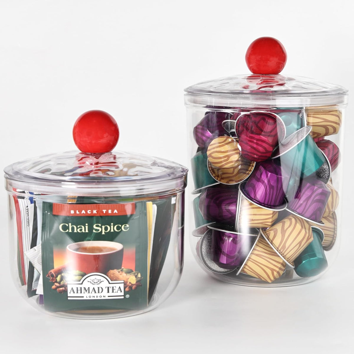 Coffee Pod Holder with Lid,Clear Plastic K Cup Organizer Holder Coffee Capsule Filter Storage Container Home or Office Counter Organizer Bar Accessories With 50Pcs Stickers-900ml