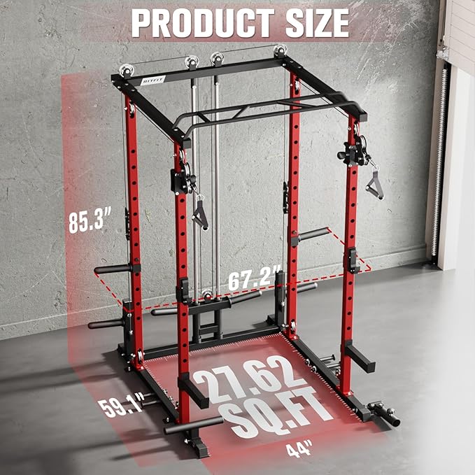 RitFit Power Cage with Optional LAT PullDown/Cable Crossover, 1000LB Squat Rack for Home & Garage Gym, with Weight Storage Rack and More Training Attachments, ASTM-Certified