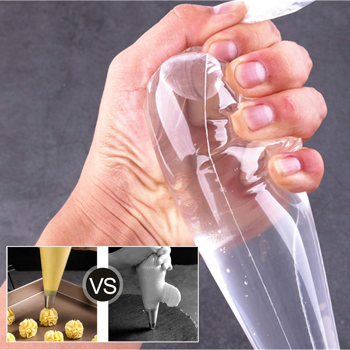 GEMLON Disposable Piping Bags – 12 Inch Clear Pastry Bags (100PCS) for Cake & Cookie Decorating, Anti-Burst Icing Bags for Frosting, Chocolate & Royal Icing – Durable Plastic Baking Supplies
