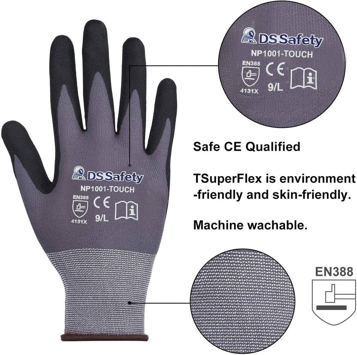 NP1001 Safety Work Gloves Comfort Stretch Fit Power Grip Smart Touch Durable Foam Coated