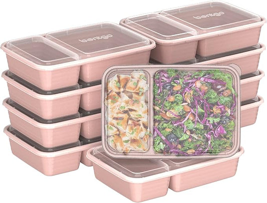 Bentgo 20-Piece Glitter Lightweight, Durable, Reusable BPA-Free 2-Compartment Containers - Microwave, Freezer, Dishwasher Safe (Glitter Garden Edition - Sweet Pea Glitter)
