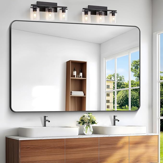 Black Bathroom Mirror,60x40 inch Wall Mirror for Bathroom Wall Mounted,Rectangle Mirror for Bathroom Over Sink,Modern Frame Round Corner for Living Room,Bedroom Entryway,Horizontal/Vertical