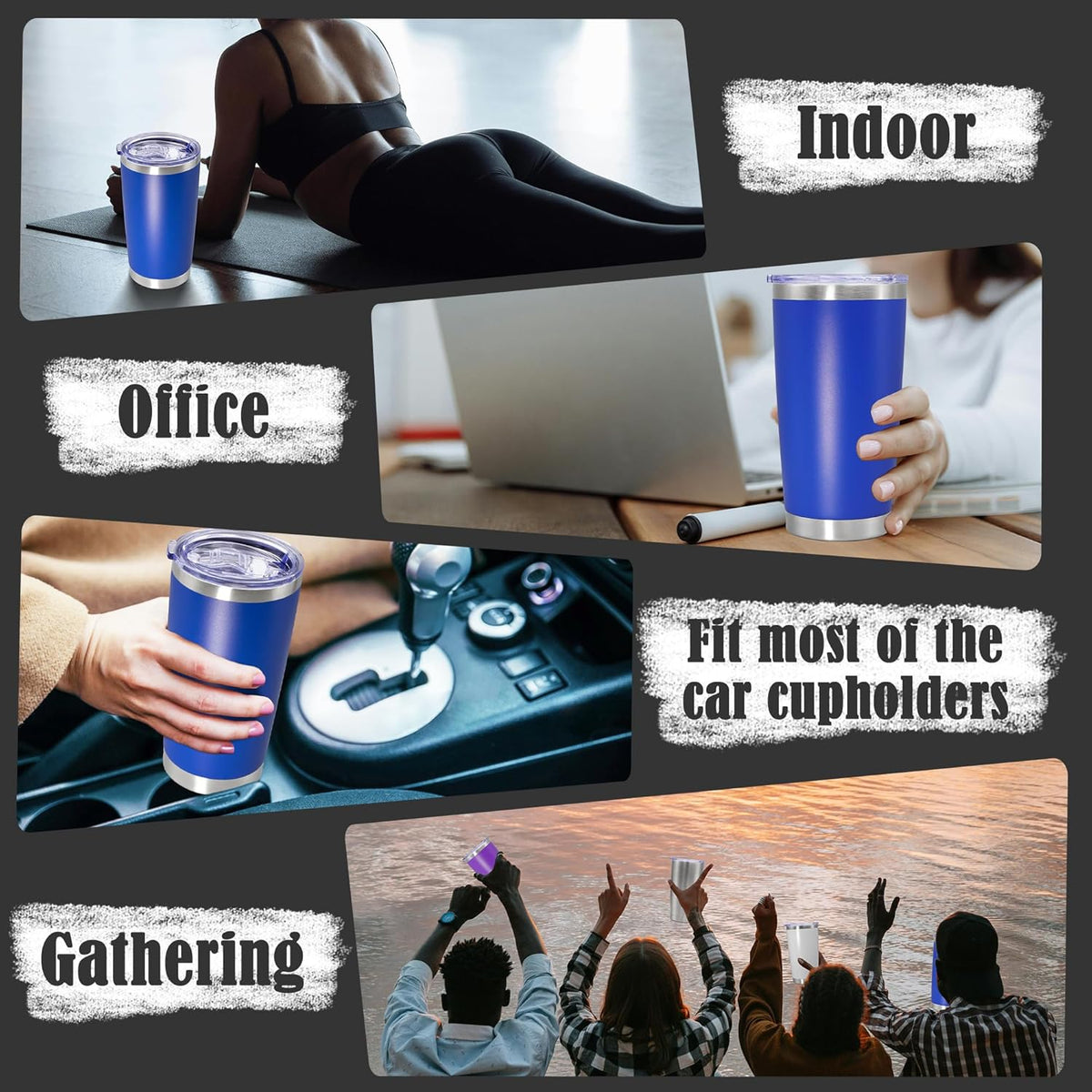 20 oz Tumbler Coffee Tavel Tumblers Bulk with Lid Stainless Steel Double Wall Vacuum Insulated Mug Powder Coated Cups fit Car Cupholder for Hot and Cold - Dark Blue, 4Pack