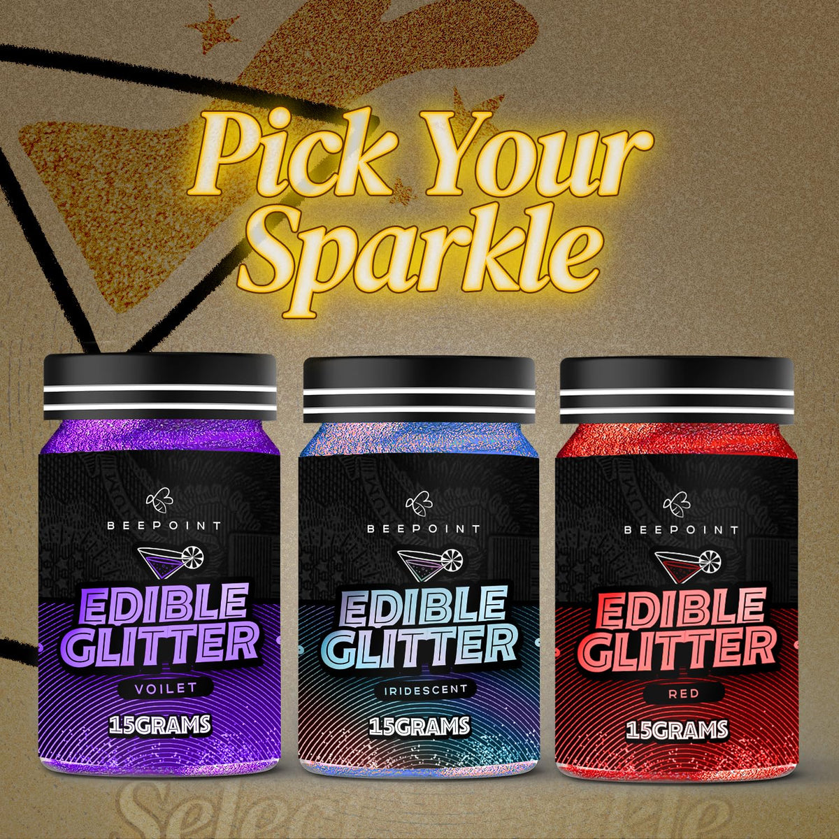 BeePoint Red Edible Glitter for Drinks 15g - Food Grade, Vibrant Color Shimmer Powdered Dust for Drinks, Cocktails, Cake Decorating, Baking, Chocolates, Candy, Sweets, & Cookies - Vegan & Gluten Free