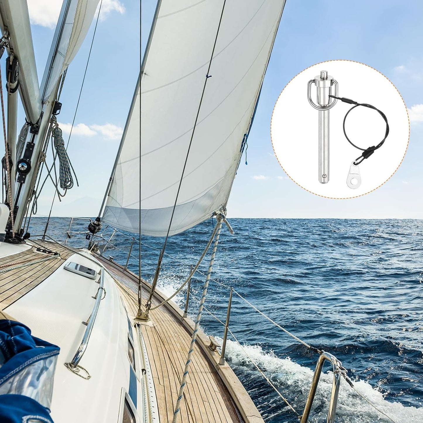 uxcell 1 Pcs Quick Release Pin, 3/8" x 2.52"(Dia. x L) Push-Button Ball Locking Pin 304 Stainless Steel Ring Handle Locking Pin with Wire for Audio Bimini Top Marine, Silver
