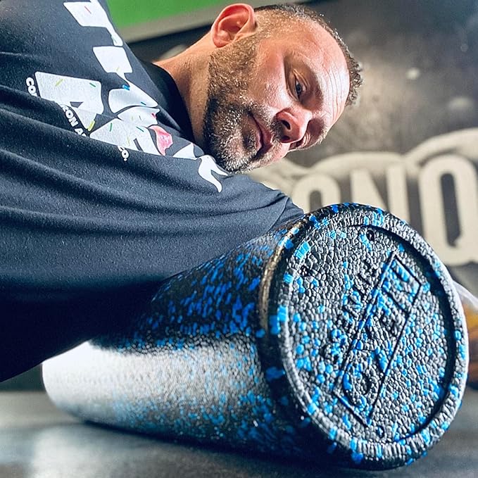 High-Density Round Foam Roller for Muscle Soreness Recovery, Exercise, Massage - 18", 24", 36" Blue Fleck (24 Inch)