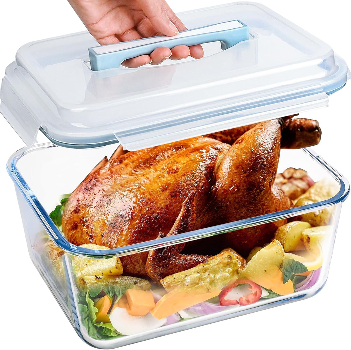 Glass Bread Box Airtight Bread Container, 190oz / 24Cup Large Glass Storage Containers with Lids, Ideal Airtight Food Storage Containers, Roasting Turkey/Chicken/Cookie, Oven&Dishwasher Safe