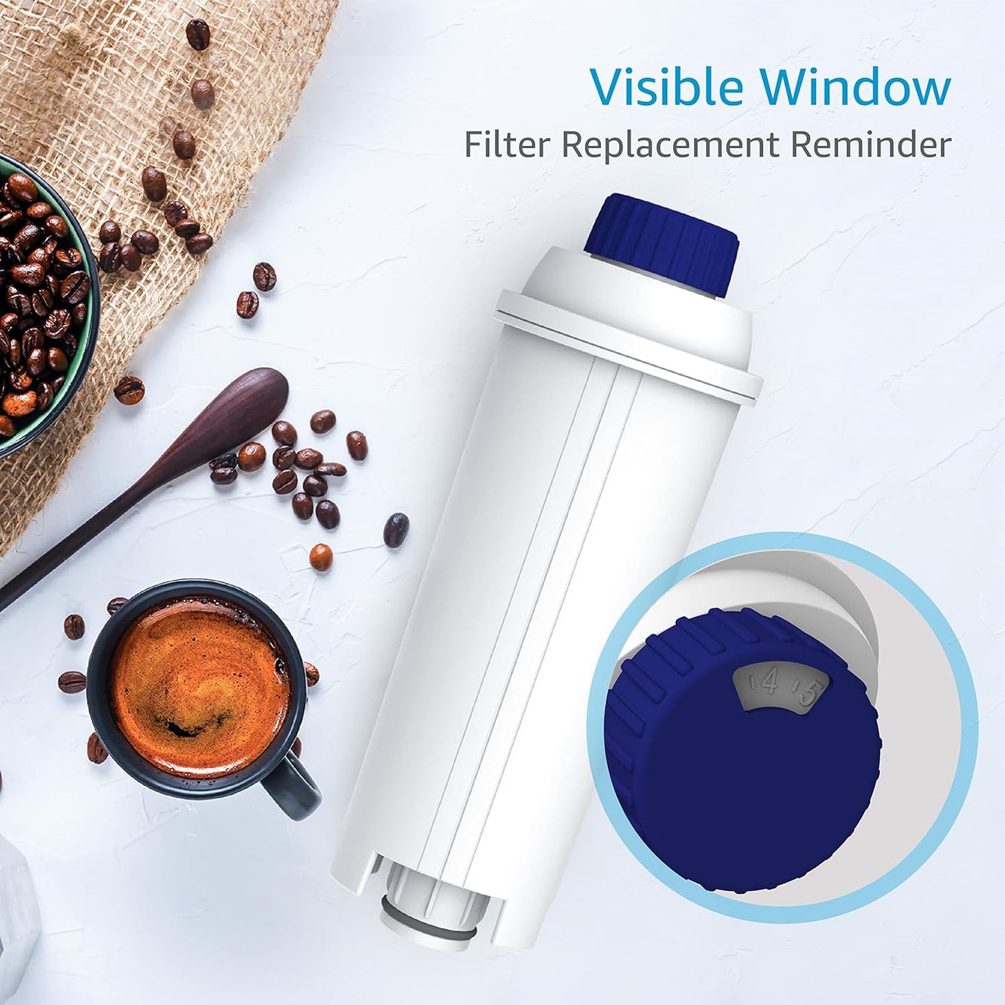 AQUA CREST Coffee Water Filter, Replacement for De'Longhi® Filter, TÜV SÜD Certified, 5513292811, DLS C002, CFL-950, SER3017, ECAM/ETAM Series, EC680, BCO420 (Pack of 6）