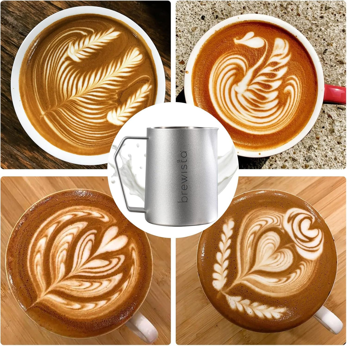 Brewista Precision Milk Frothing Pitcher, Steaming Jug, Coffee, Espresso Machine Accessories for Barista, Latte Art, Cappuccino, Stainless Steel Cup, 16 oz/480 ml, Silver