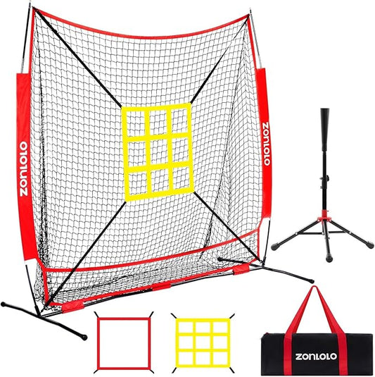 6x6ft Baseball & Softball Net for Hitting,Pitching and Batting, Throwing,Baseball net with Sturdy Bow Frame,Battting Tee,Strike Zone, Middle Size,Suitable for Kids!
