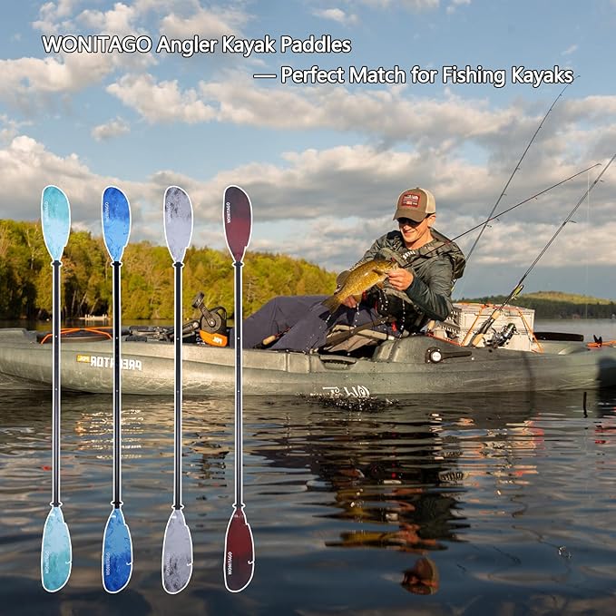 Angler Kayak Paddles Aluminum Paddle with Plastic Blades and Paddle Leash, Floating Adjustable Fishing Kayak Oars, 3 Piece, 230-250cm/90-98 inch