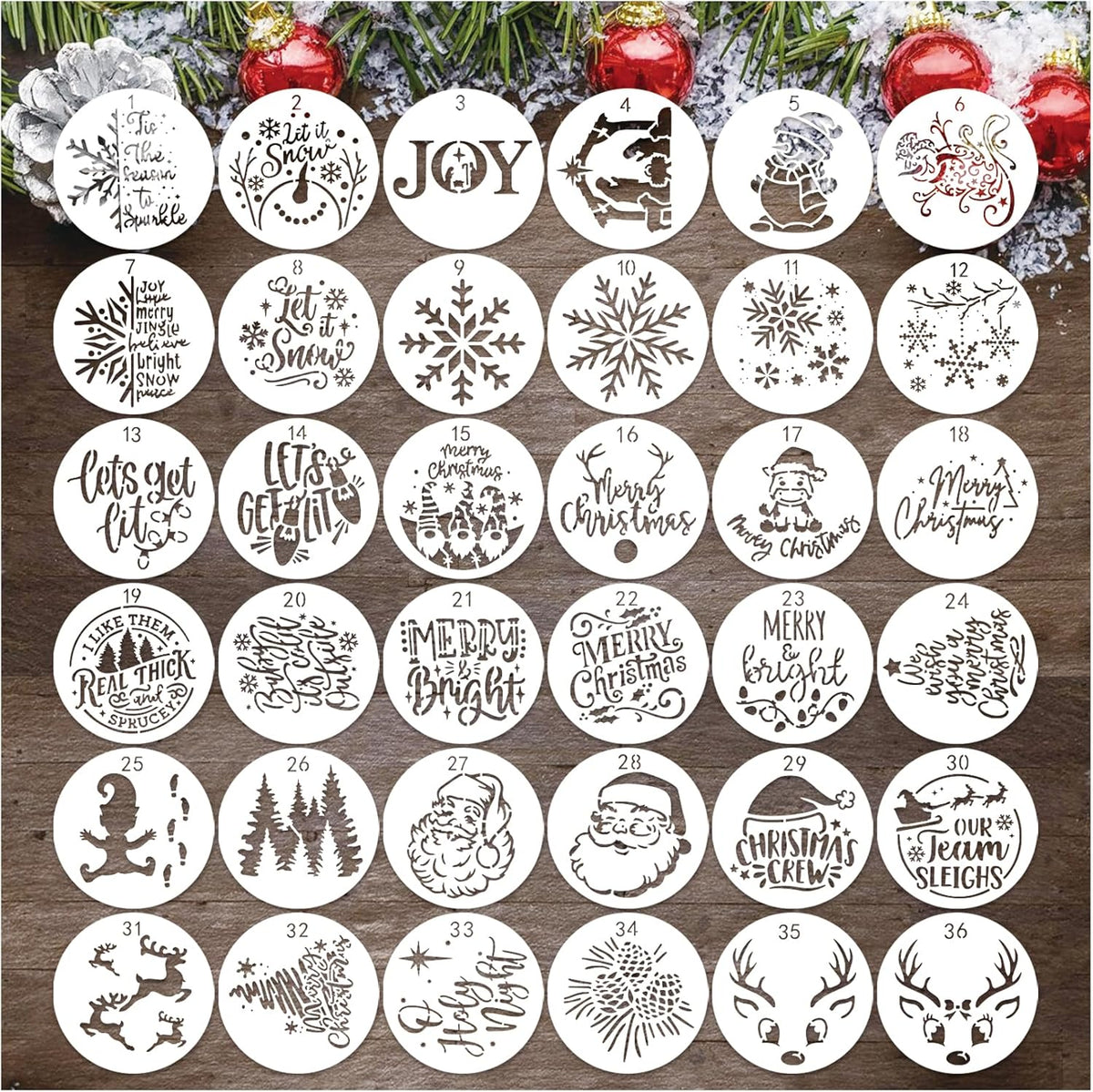 36 Pcs Small Christmas Stencils for Painting on Wood 3 Inch Reusable Christmas Ornament Stencil for Crafts Wood Card Paper Fabric (36 Christmas)