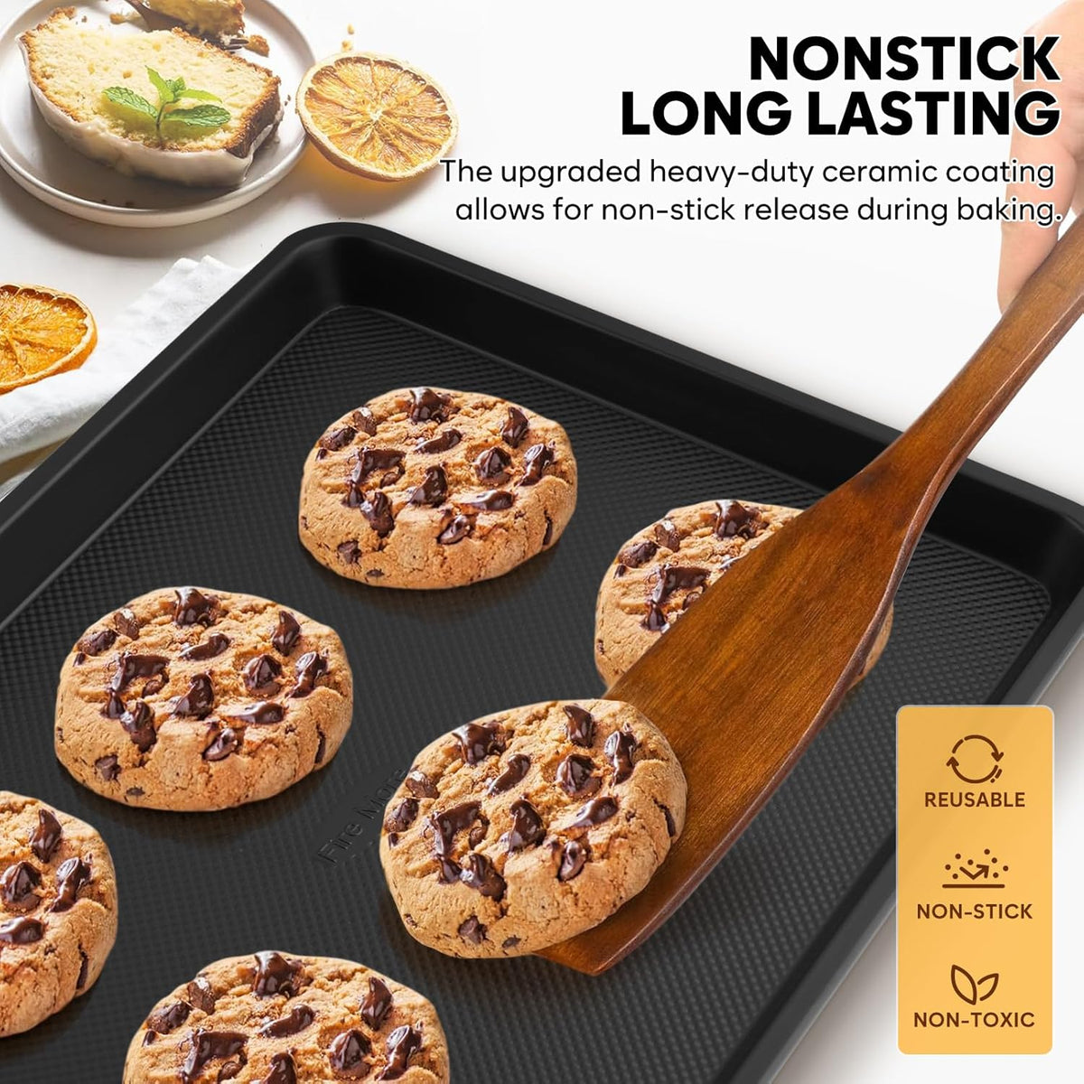 Baking Sheet Pan Set of 3, Thicker Carbon Steel Cookie Sheets for Baking Non Stick with Diamond Texture Pattern, Ceramic Half/Quarter/Jelly Roll Baking Trays for Oven