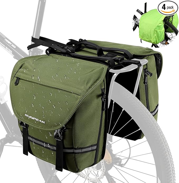 Bike Bag Accessories Panniers for Bicycle Rear Rack Bag 36L Waterproof Mountain Electric Bike Saddle Bag for Cycling Traveling Commuting Green