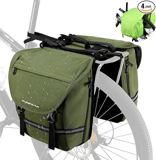Bike Bag Accessories Panniers for Bicycle Rear Rack Bag 36L Waterproof Mountain Electric Bike Saddle Bag for Cycling Traveling Commuting Green