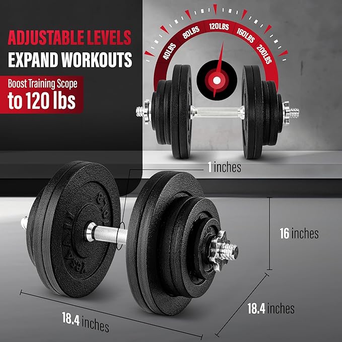 Yes4All Old School Adjustable Dumbbell Set with Weight Plates, Star Lock Collars/Connector, 40lbs to 200lbs Adjustable Weight Plates Set