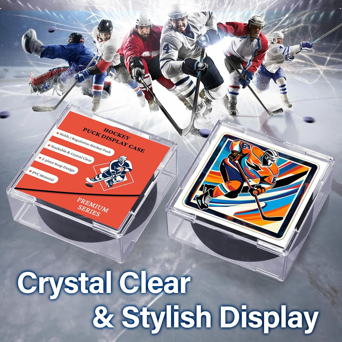 Hockey Puck Display Case, 2 Pack Acrylic Holder for Official Size Pucks, Gifts for Hockey Collectors and Enthusiasts, Premium Display Box for Collectibles