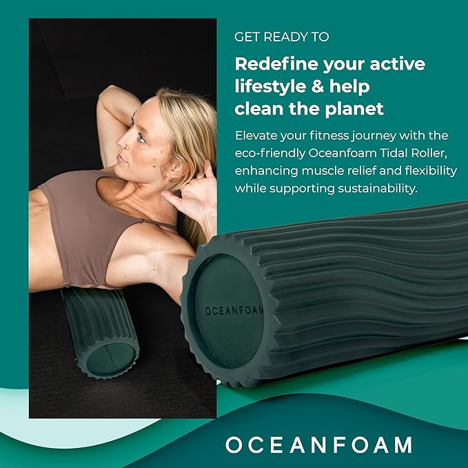 Oceanfoam Tidal Roller - Hunter - Muscle Massage Foam Roller for Back Pain & Stretching - Firm and Ergonomic Wide Wave Textured - Yoga, Athletics, & Wellness - Full Size, 20" x 5"