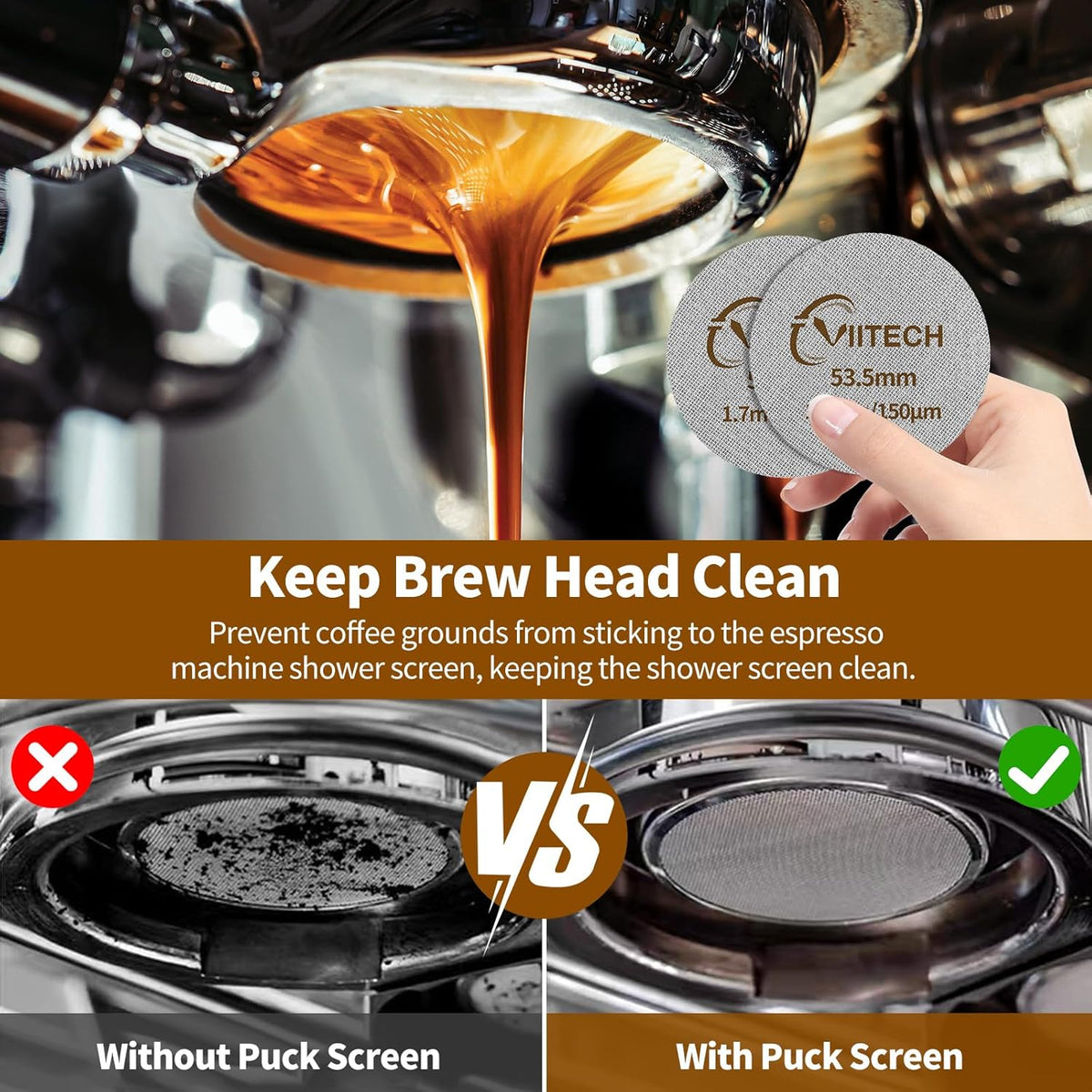 2 PCS Espresso Puck Screen, Espresso Filter Screen for 53.5mm Portafilter, Reusable 1.7mm Thickness 150μm, 316 Stainless Steel Coffee Filter Replacement, Coffee Puck Filter for Espresso Machine