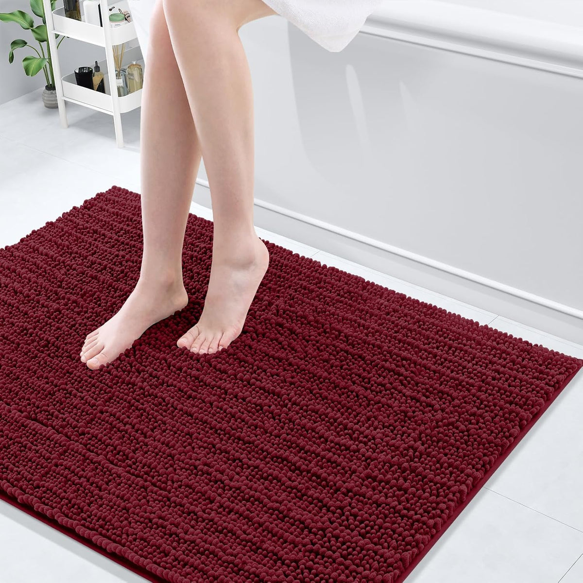 Arotive Luxury Chenille Bathroom Rug Mat, Extra Soft Thick Absorbent Shaggy Bath Rugs, Non-Slip Machine Wash Dry, Plush Bath Mats for Bathroom, Shower and Tub, 40x32, Burgundy