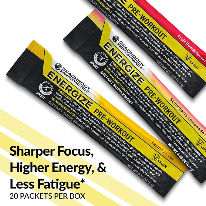 BODi Energize Pre Workout Powder - Beta-Alanine, Quercetin & Low-Dose Caffeine Formula for Enhanced Energy & Focus, Increase Energy & Endurance Supplement, Fruit Punch, 20 Sticks