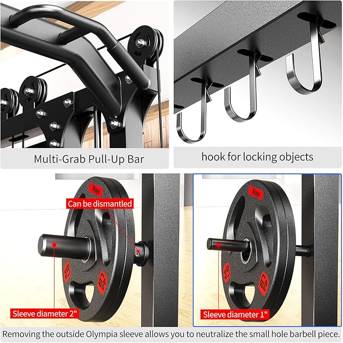 Smith Machine with Cable Crossover System, Multi-Function Power Cage Squat Rack for Home Gym, Power Rack and Packages Weight Sets.