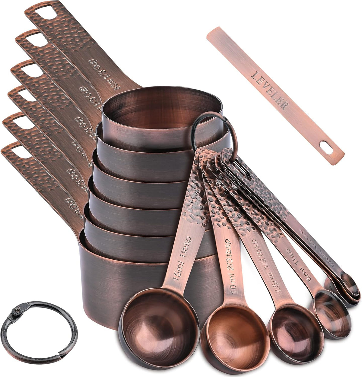 Copper & Stainless Steel Measuring Set - 6 Cups & 7 Spoons with Leveler