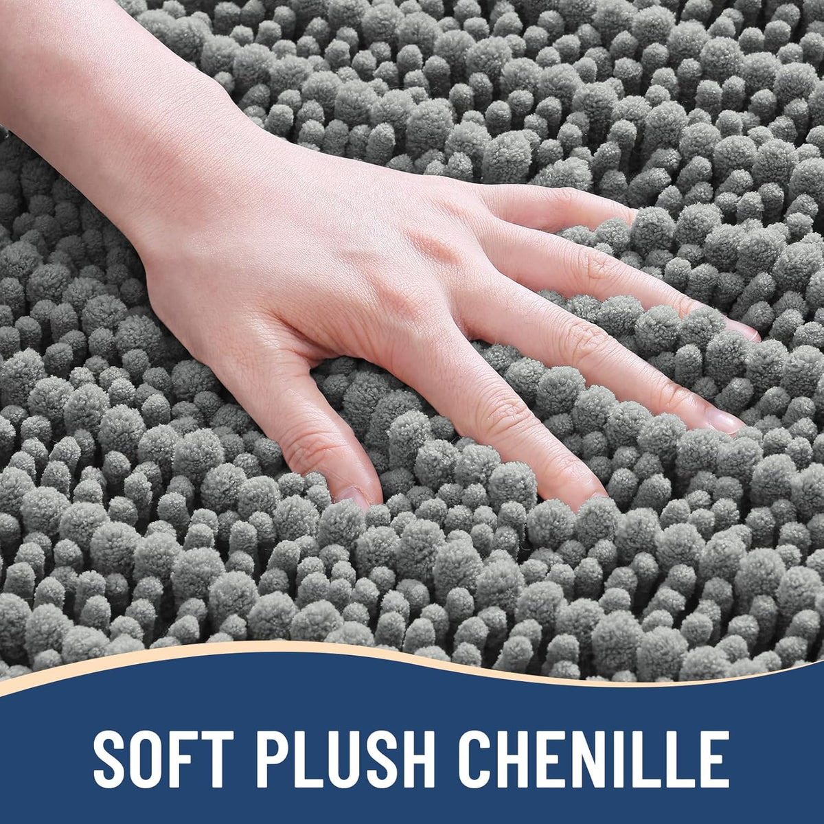 Arotive Luxury Chenille Bathroom Rug Mat, Extra Soft Thick Absorbent Shaggy Bath Rugs, Non-Slip Machine Wash Dry, Plush Bath Mats for Bathroom, Shower and Tub, 34x21, Grey