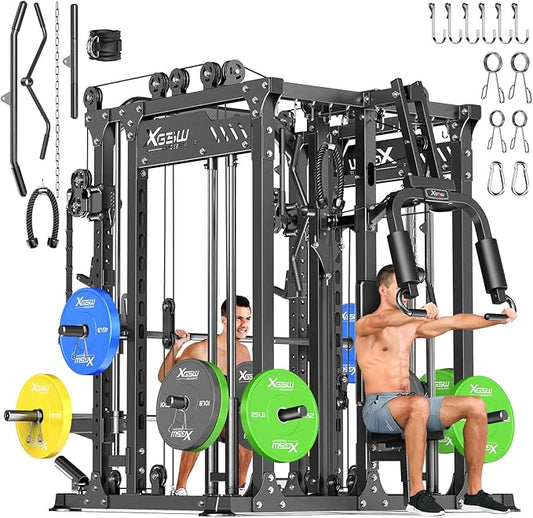 Power Cage,1600lbs Multi-Function Power Rack with Adjustable Cable Crossover System and More Training Attachment, Weight Cage for Home Gym